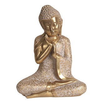 Large White & Antique Gold Sitting Buddha Figurine 48cm