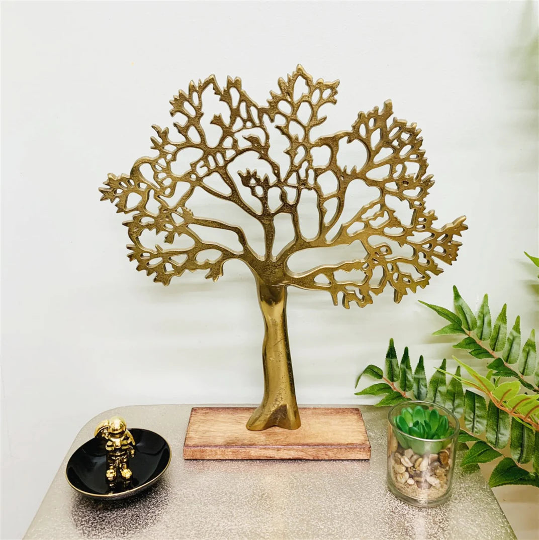 Antique Gold Tree Of Life On Wooden Base (Large)