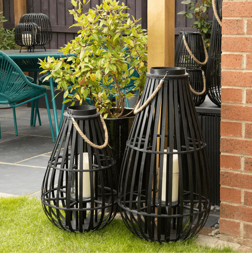 Hill Interiors Black Bulbous Floor Standing Lantern 60cm