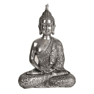 Silver Meditating Buddha Figurine 34cm