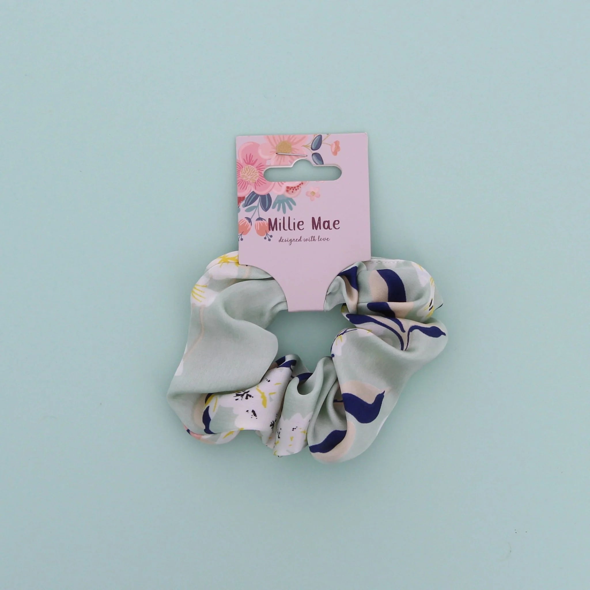 Millie Mae Duck Egg Blue "Cherry Blossom" Scrunchie