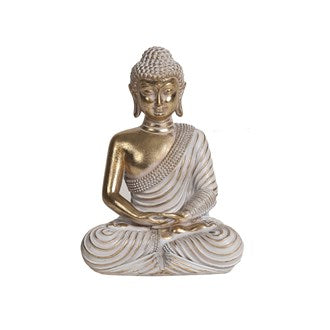 White & Antique Gold Sitting Buddha Figurine 17cm
