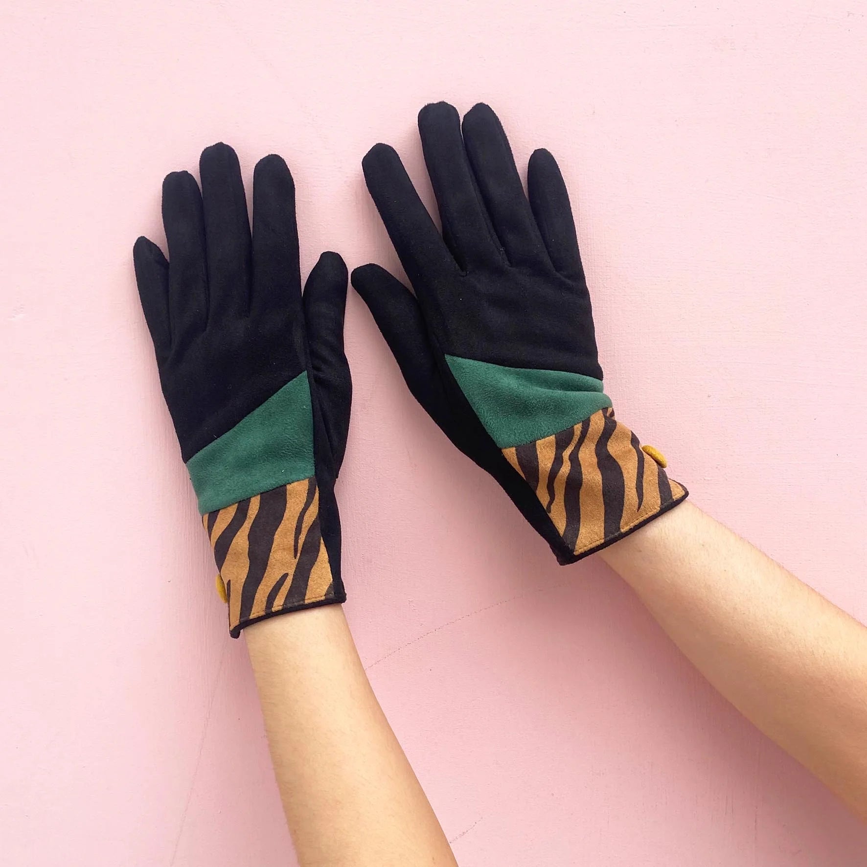 House Of Disaster "Animal Tiger Print" Suedette Gloves