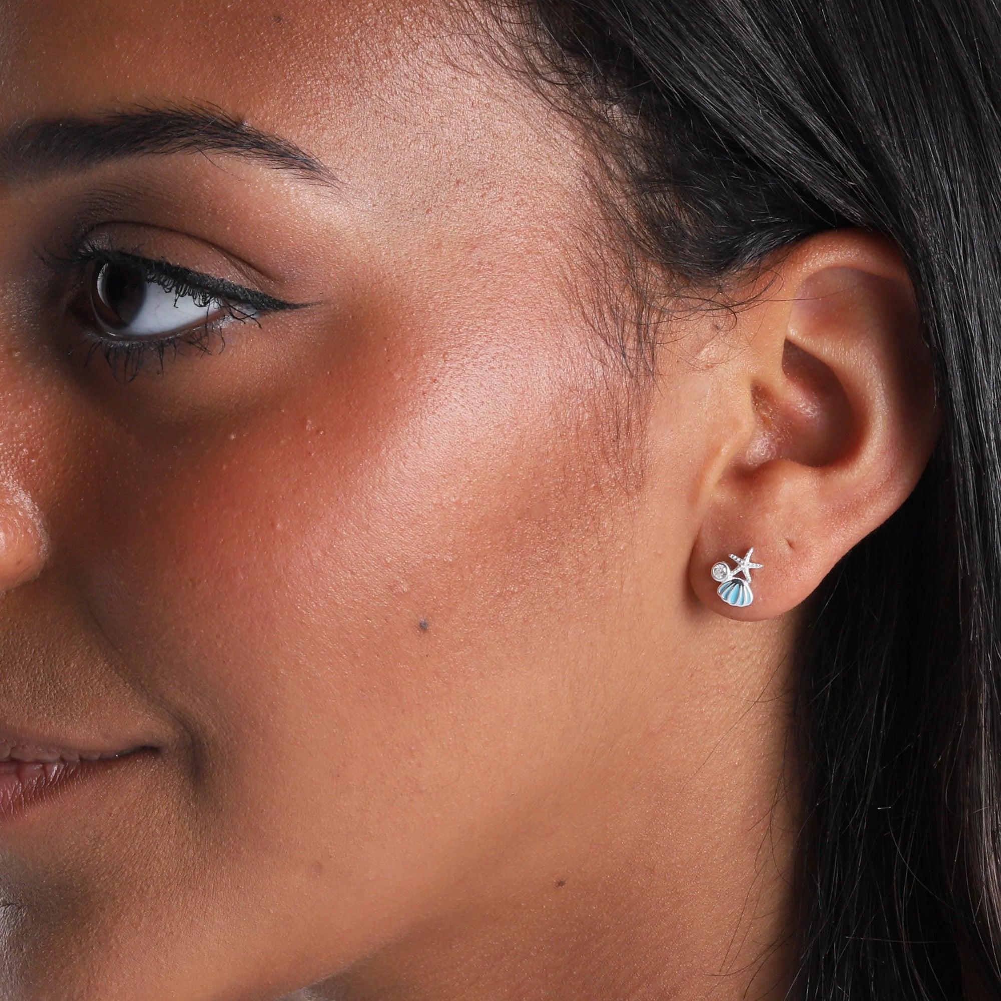 Shell & Starfish Crystal Earrings (Sterling Silver)