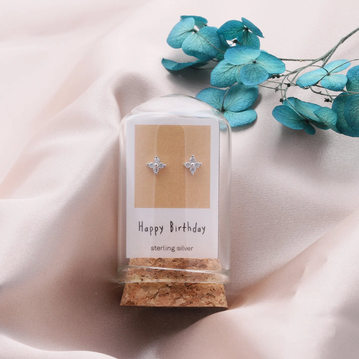 "Happy Birthday" Silver Crystal earrings (Sterling Silver)