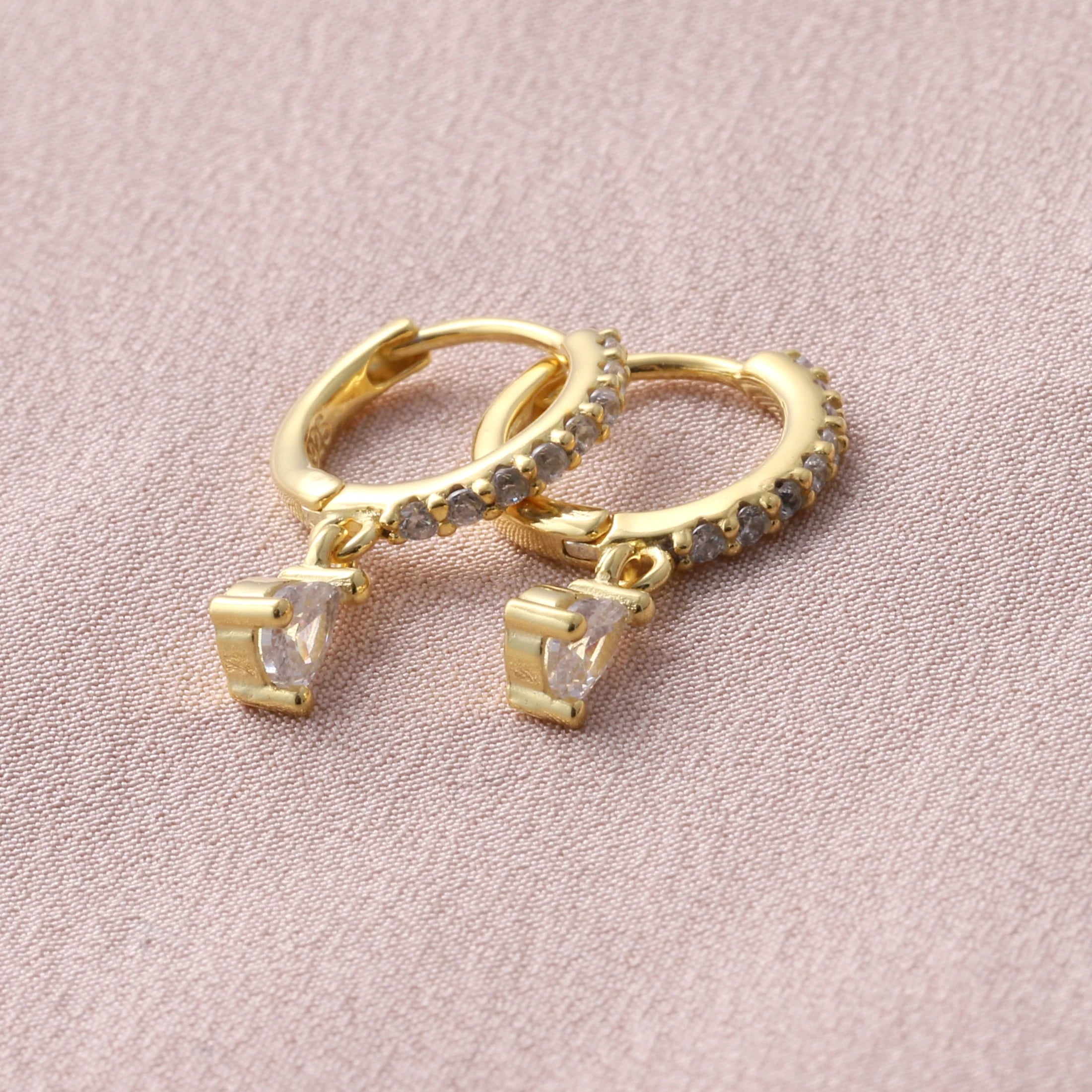 Gold Crystal Teardrop Earrings (Sterling Silver)