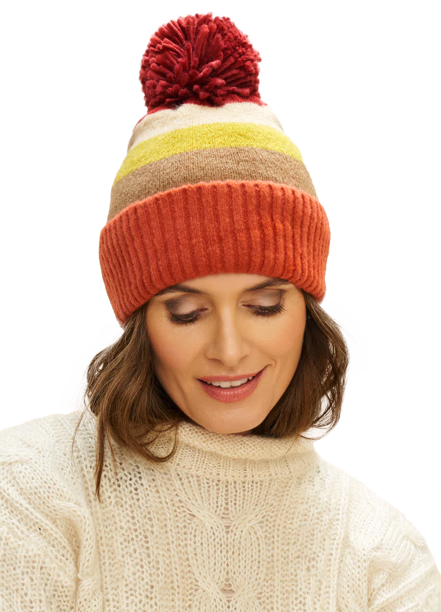 "Powder" Lilia Bobble Hat - Tangerine