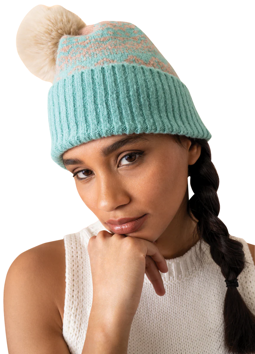 "Powder" Thora Bobble Hat - Aqua & Taupe