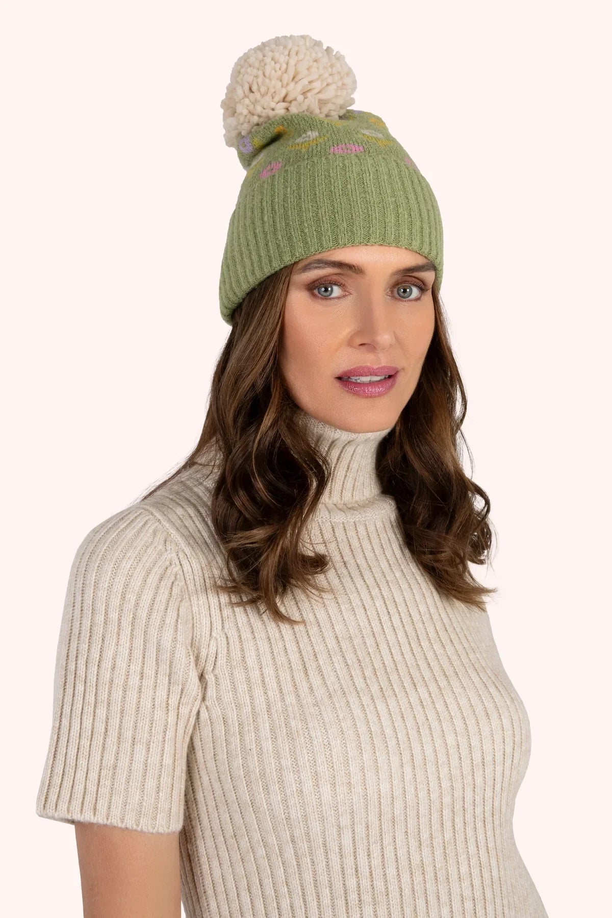 "Powder" Willow Ditsy Flower PomPom Hat Sage