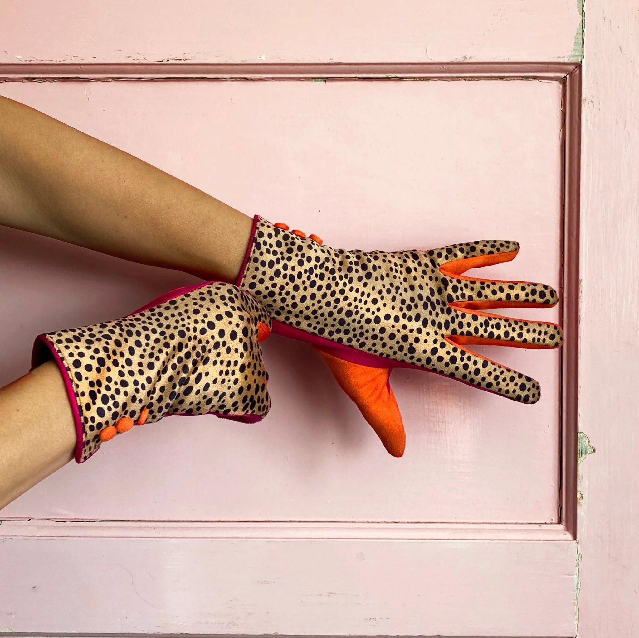 House Of Disaster "Animal Print 'Cheetah' Suedette Gloves