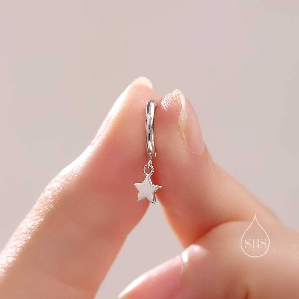 Plain Star Hoop Earrings (Sterling Silver)