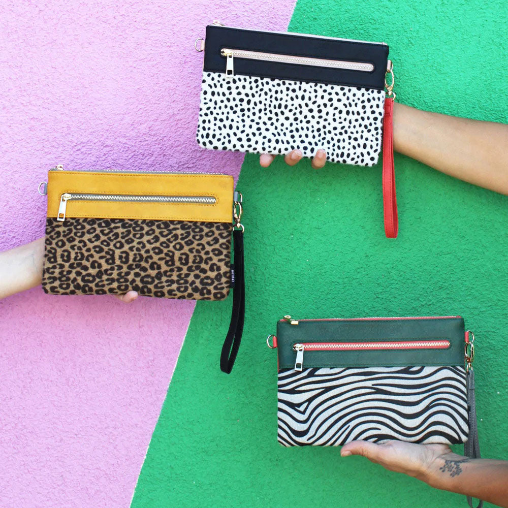 Vegan Leather Dalmatian Animal Print Clutch Bag