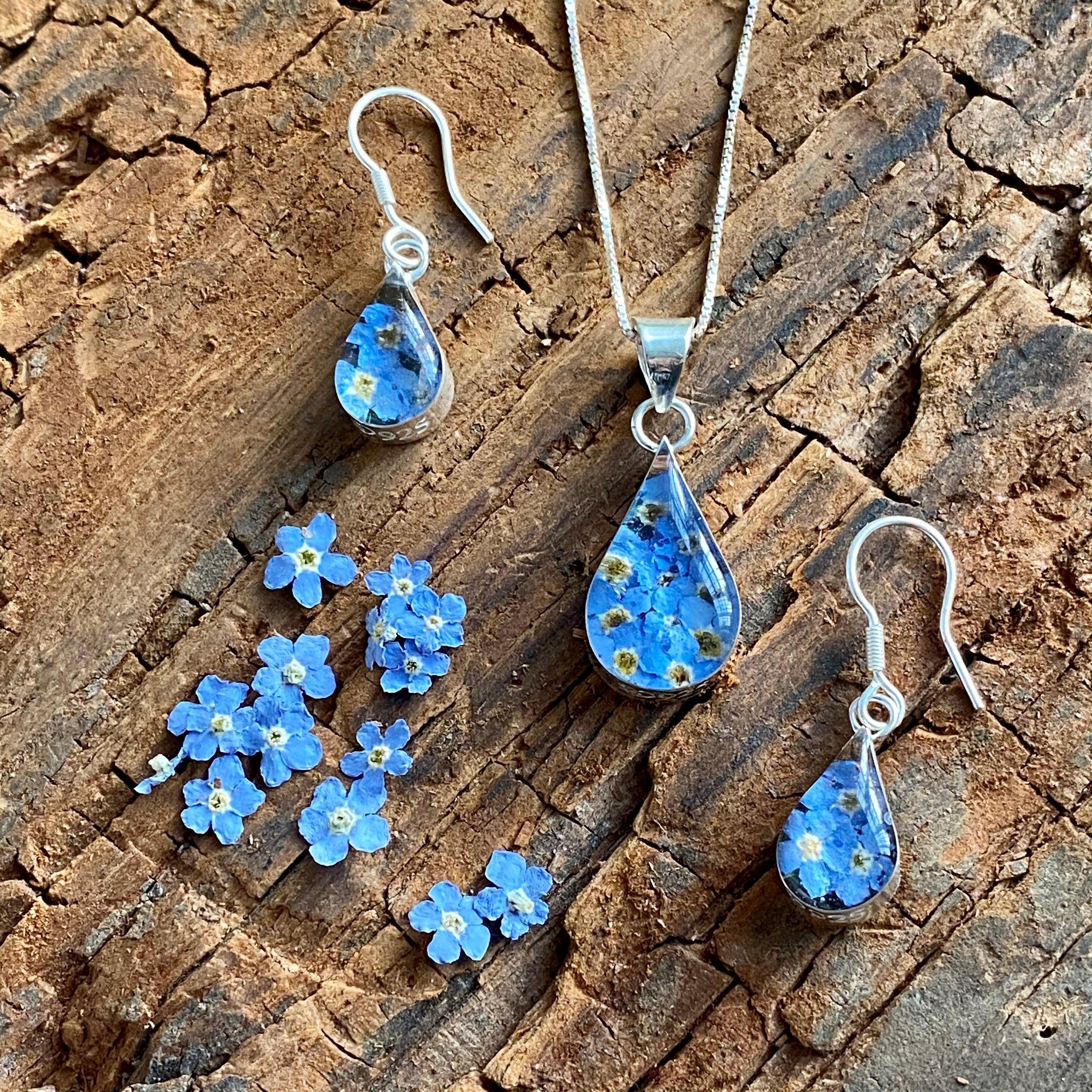 Shrieking Violet Forget Me Not "Teardrop" Silver Necklace