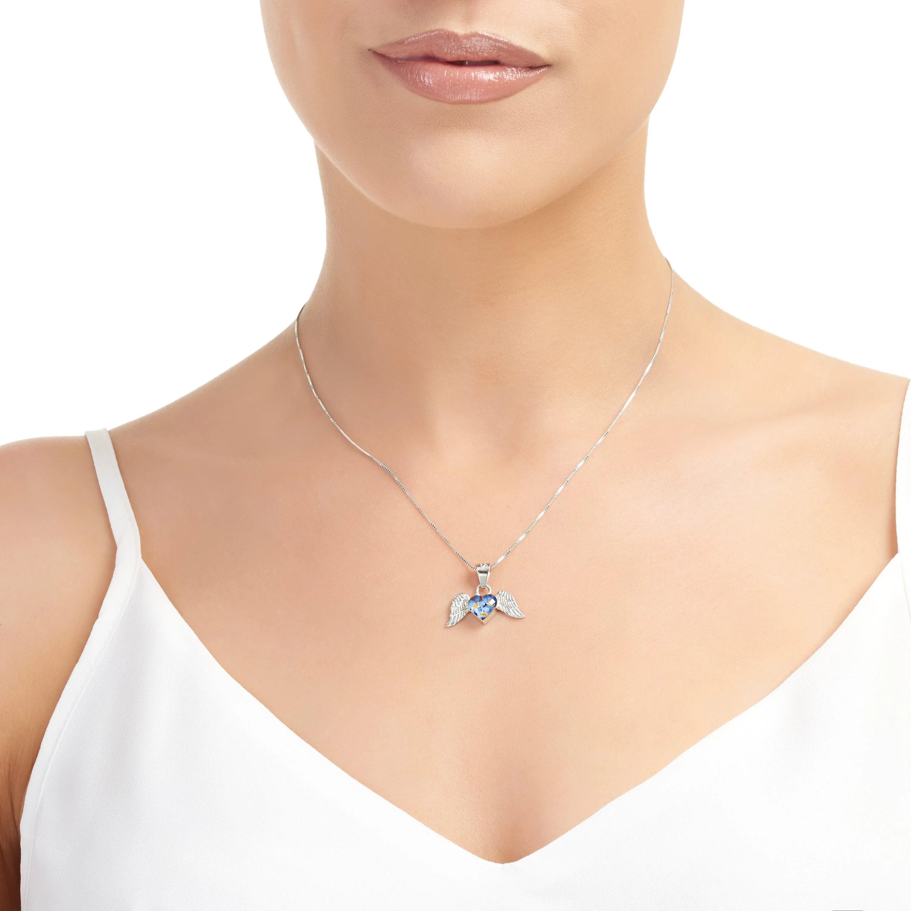 Shrieking Violet Forget Me Not "Angel Wing" Silver Necklace