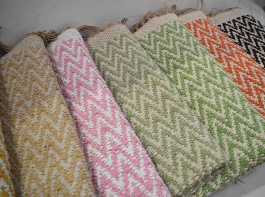 Indra Importer "Lime Zig Zag" Chevron Recycled Cotton Rug