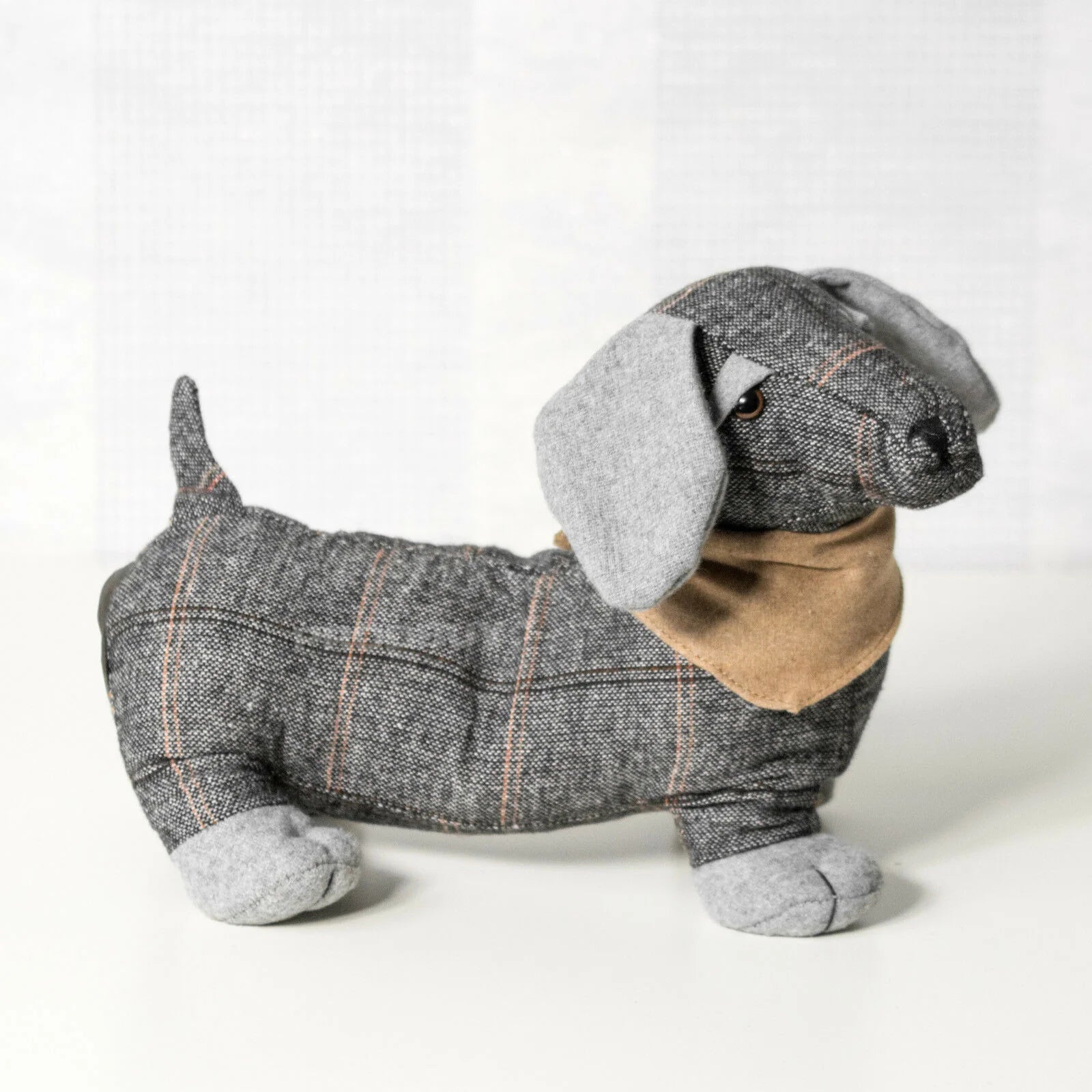 Fabric Grey Tartan Daschaund "Dog" Doorstop