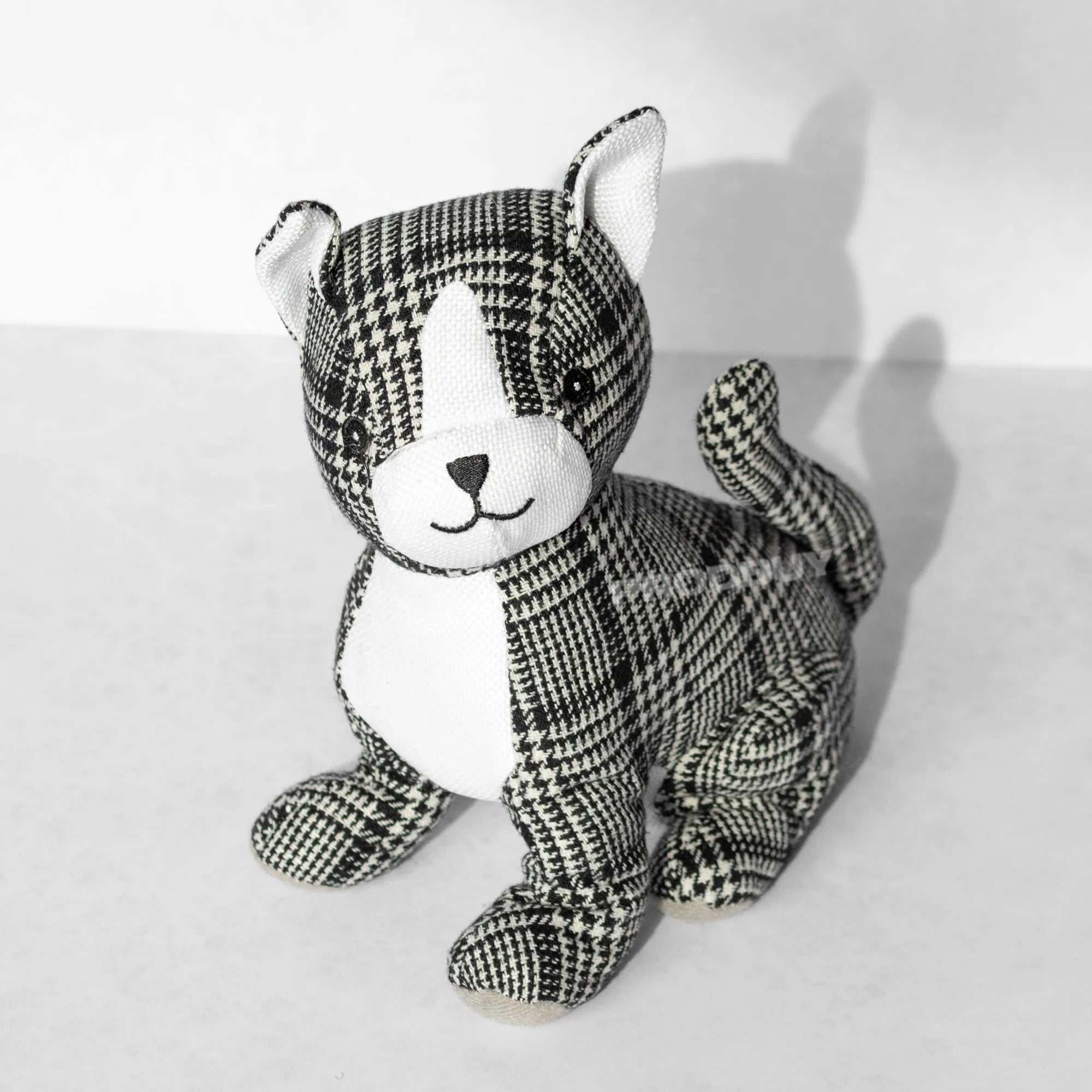 Fabric Black and White Gingham "Sitting Cat" Doorstop