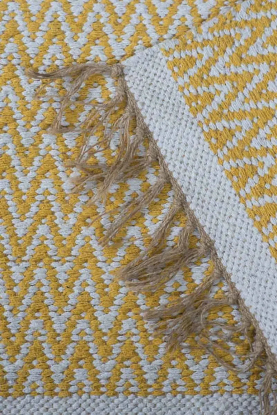 Indra Importer "Mustard Zig Zag" Chevron Recycled Cotton Rug