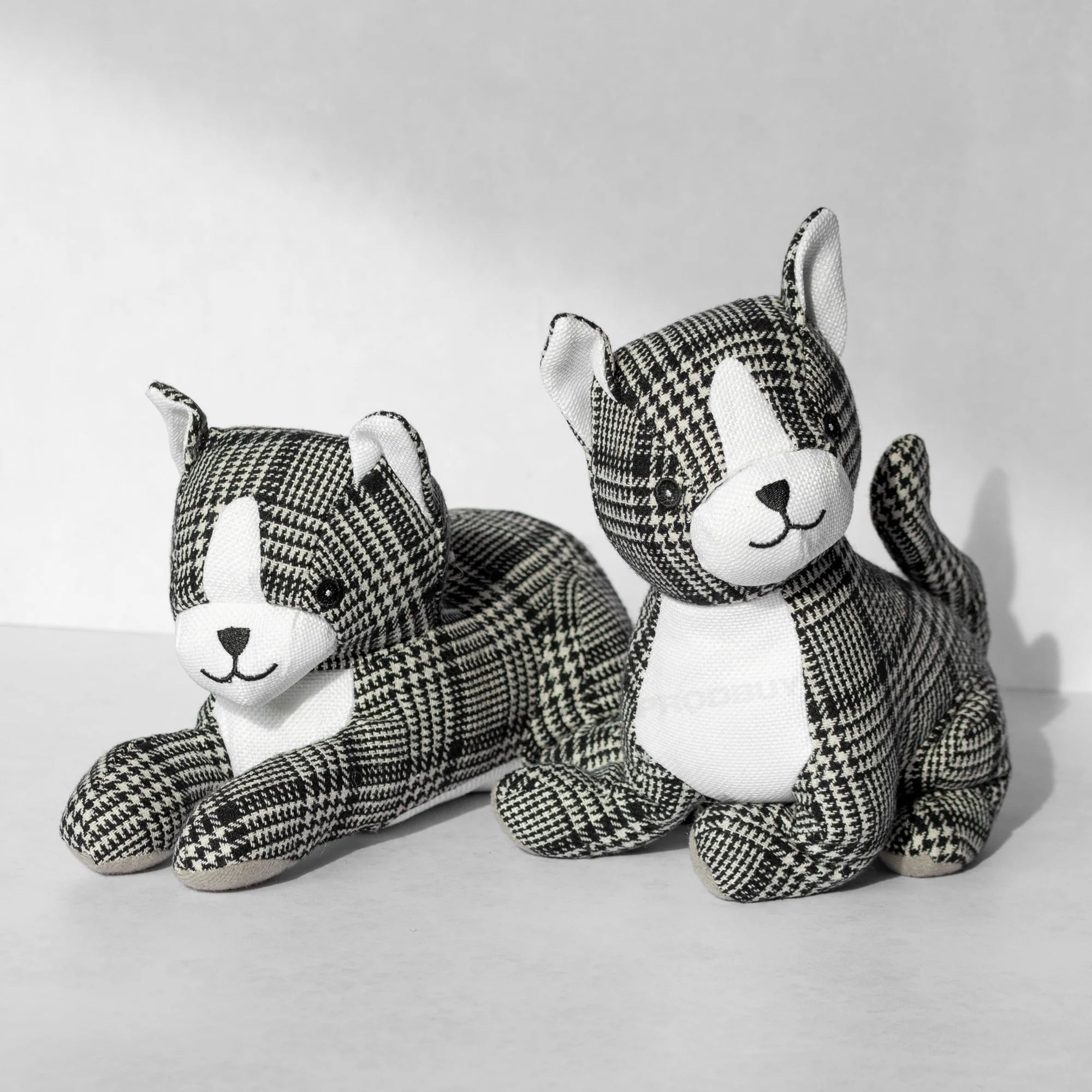 Fabric Black and White Gingham "Sitting Cat" Doorstop