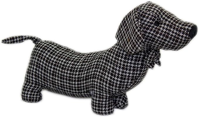 Fabric Grey Checkered "Daschaund Dog" Doorstop