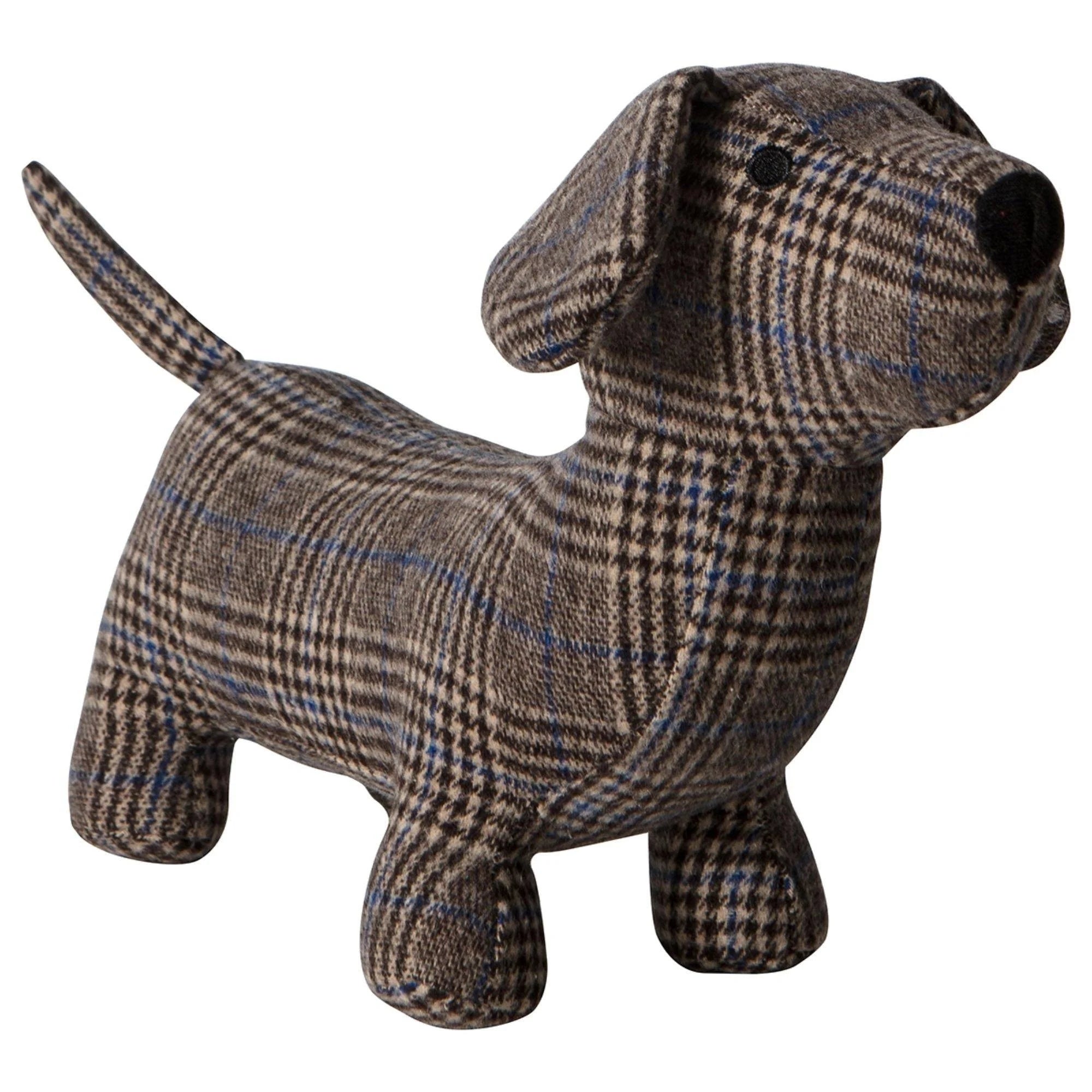 Fabric Brown Checkered "Daschaund Dog" Doorstop