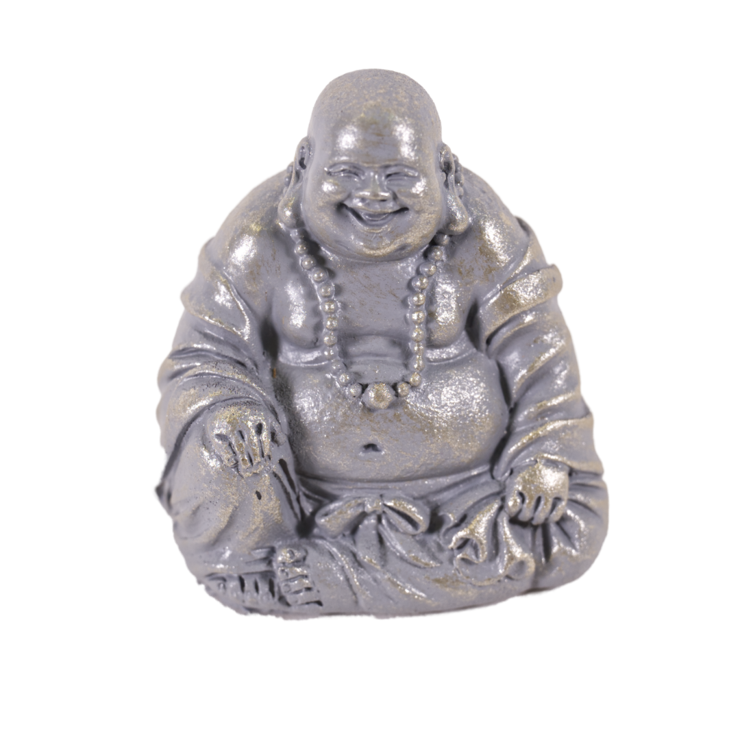 Miniature Antique Silver Buddha In Gift Bag 6cm