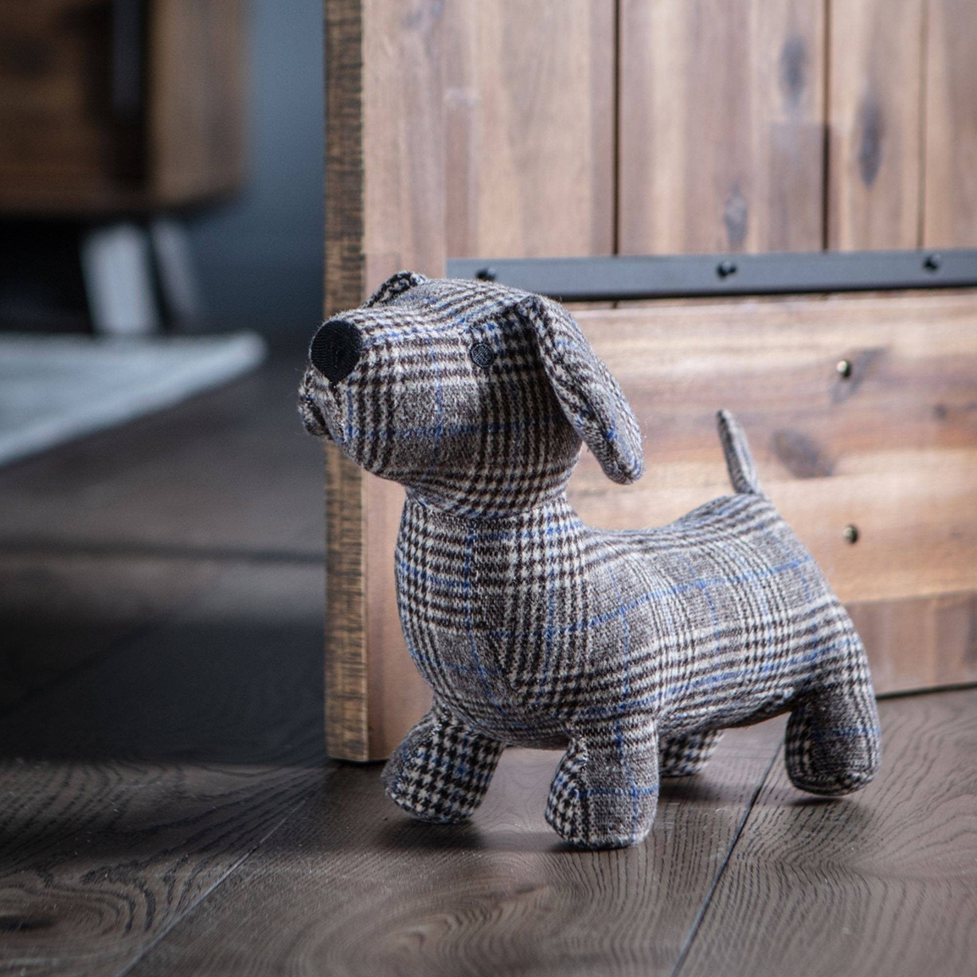 Fabric Brown Checkered "Daschaund Dog" Doorstop