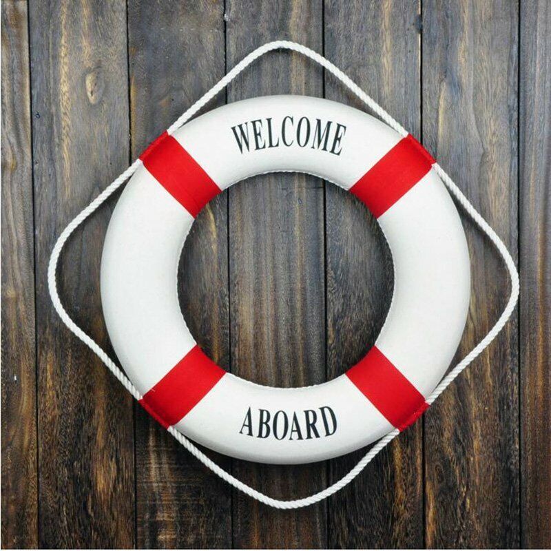 Nautical "Welcome Aboard" White & Red Life Ring 50cm