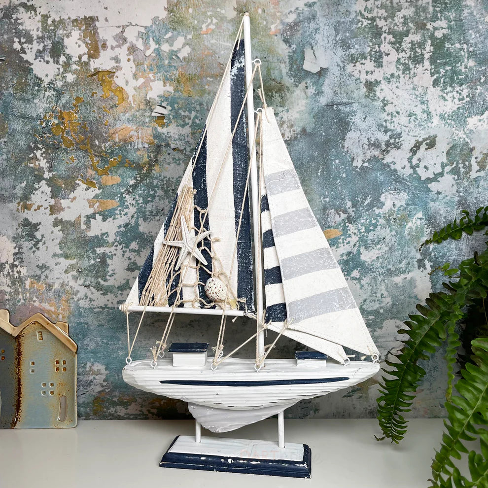 Nautical Navy & White Pinstriped "Sailing Yacht"