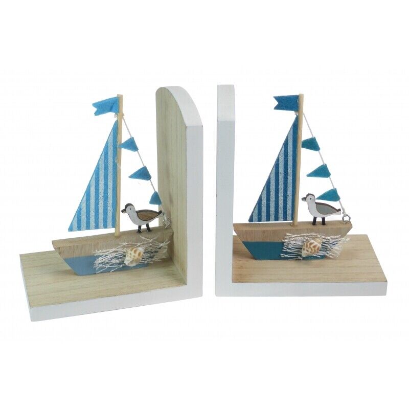 Pair Of Yacht Sailing Wooden Bookends