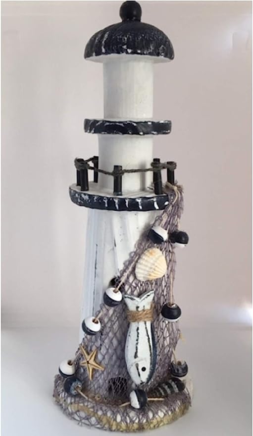 Nautical "White & Navy" Small Rustic Lighthouse