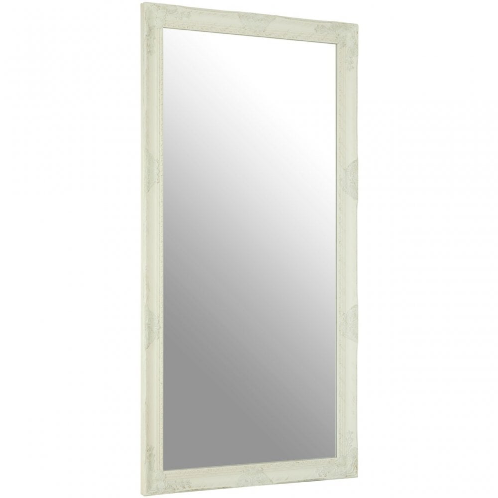 White & Gold Brush Cheval Wall Glass Mirror 80cm