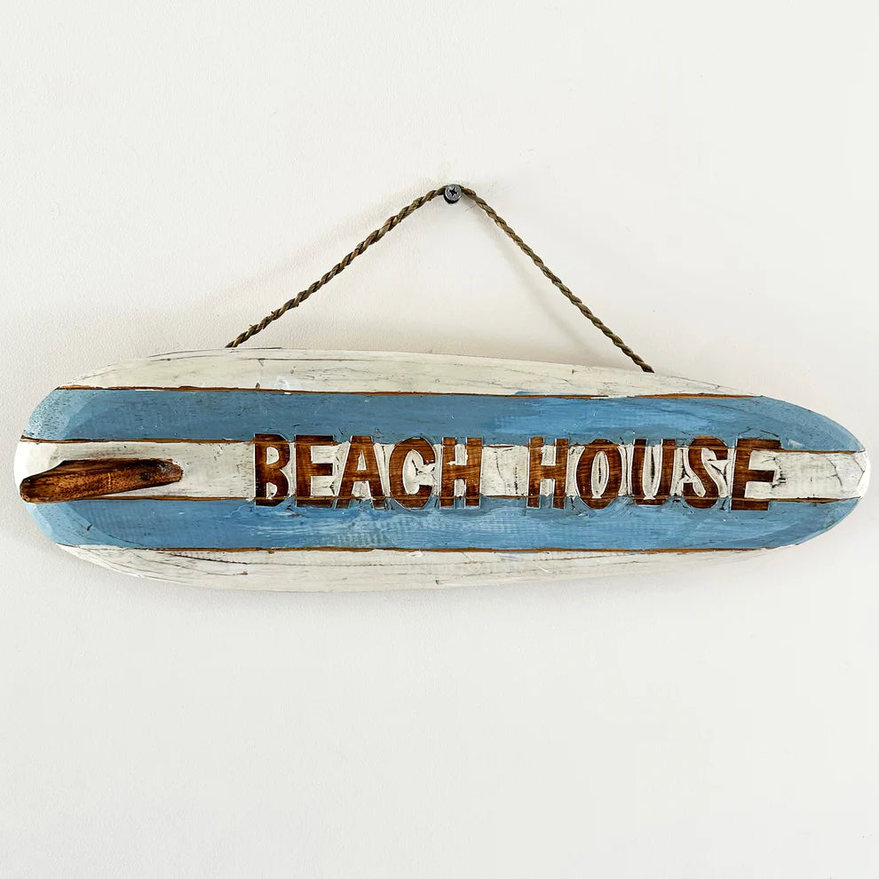 Nautical Hanging "Beach House" Surf Board Sign