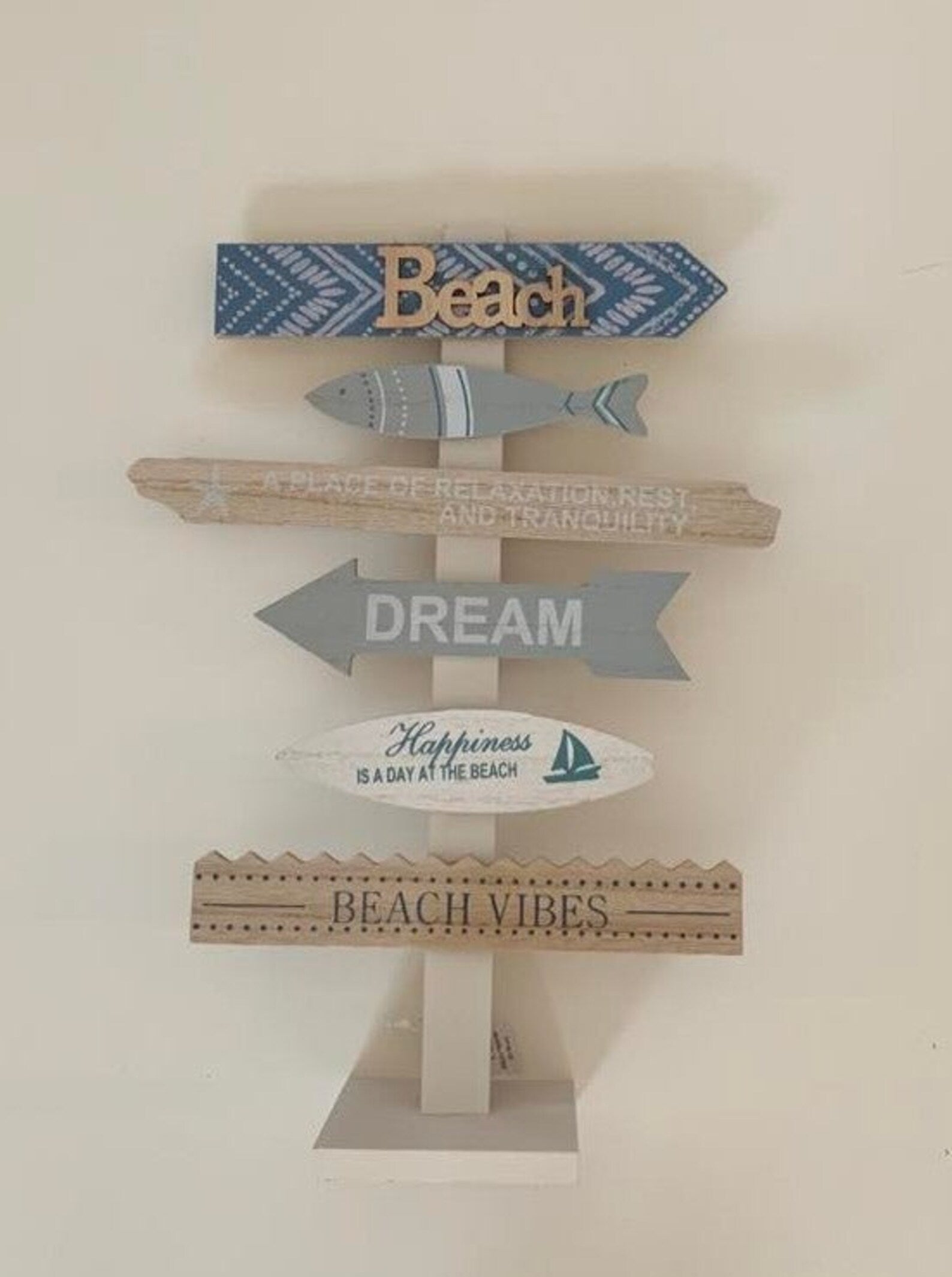 Nautical "Beach Vibes" Wooden Freestanding Sign