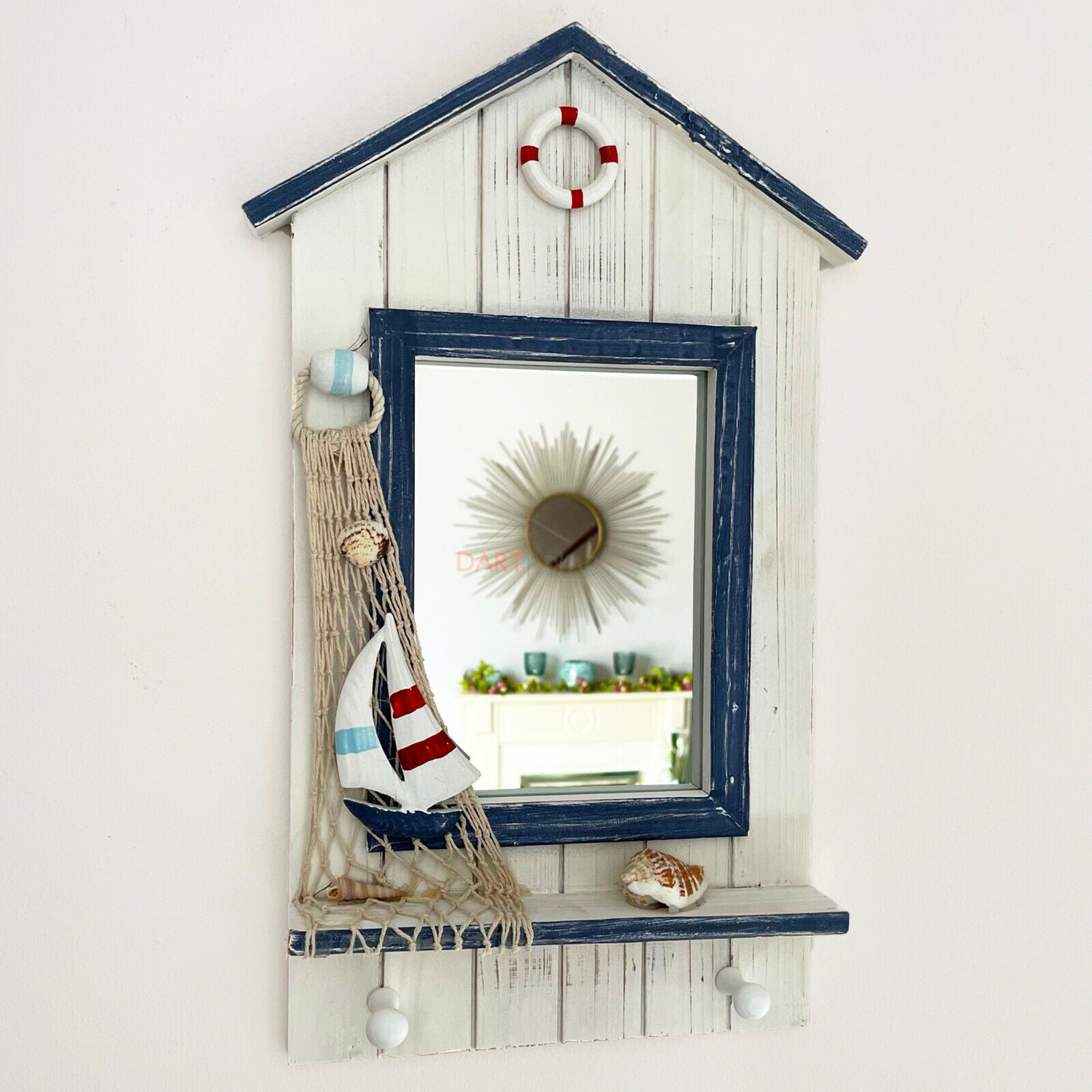 Nautical Wooden "Beach Hut" Wall Mirror