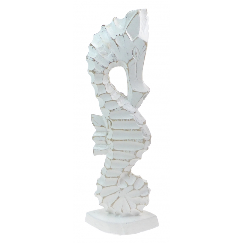 Hand Carved White Wooden Seahorse