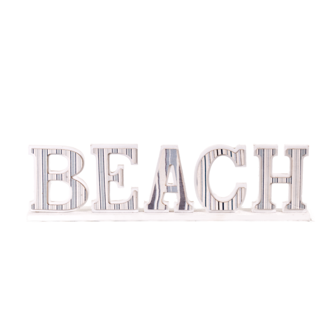 Nautical Striped "Beach" Wooden Free Standing Sign