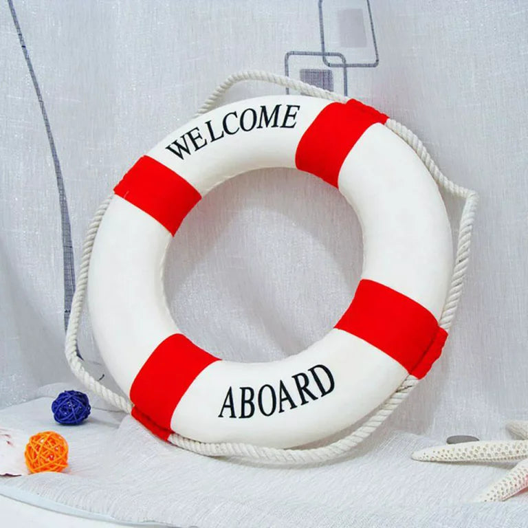 Nautical "Welcome Aboard" White & Red Life Ring 50cm