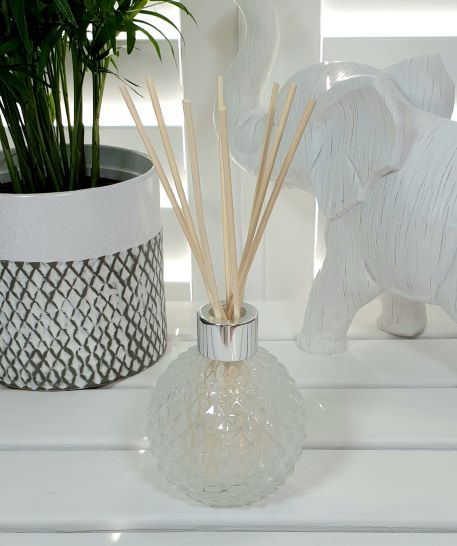 White Frosted Lustre Glass Reed Diffuser Bottle & Rattan Reeds