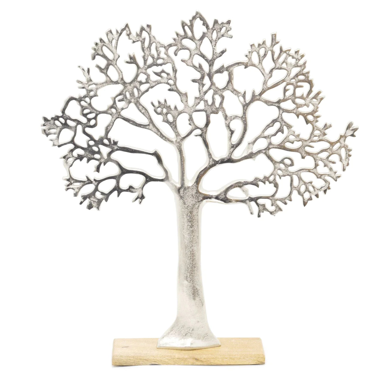 Aluminium Silver Tree Of Life On Wooden Base (Large)