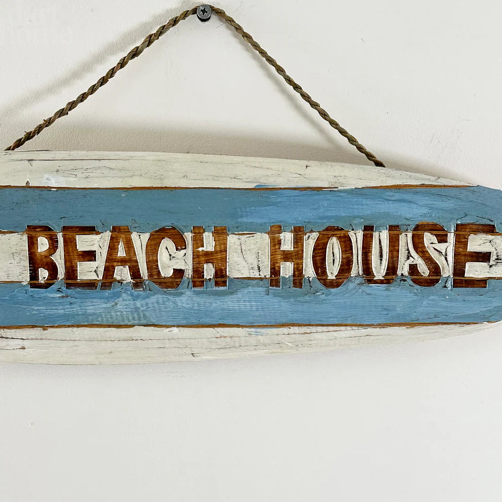 Nautical Hanging "Beach House" Surf Board Sign