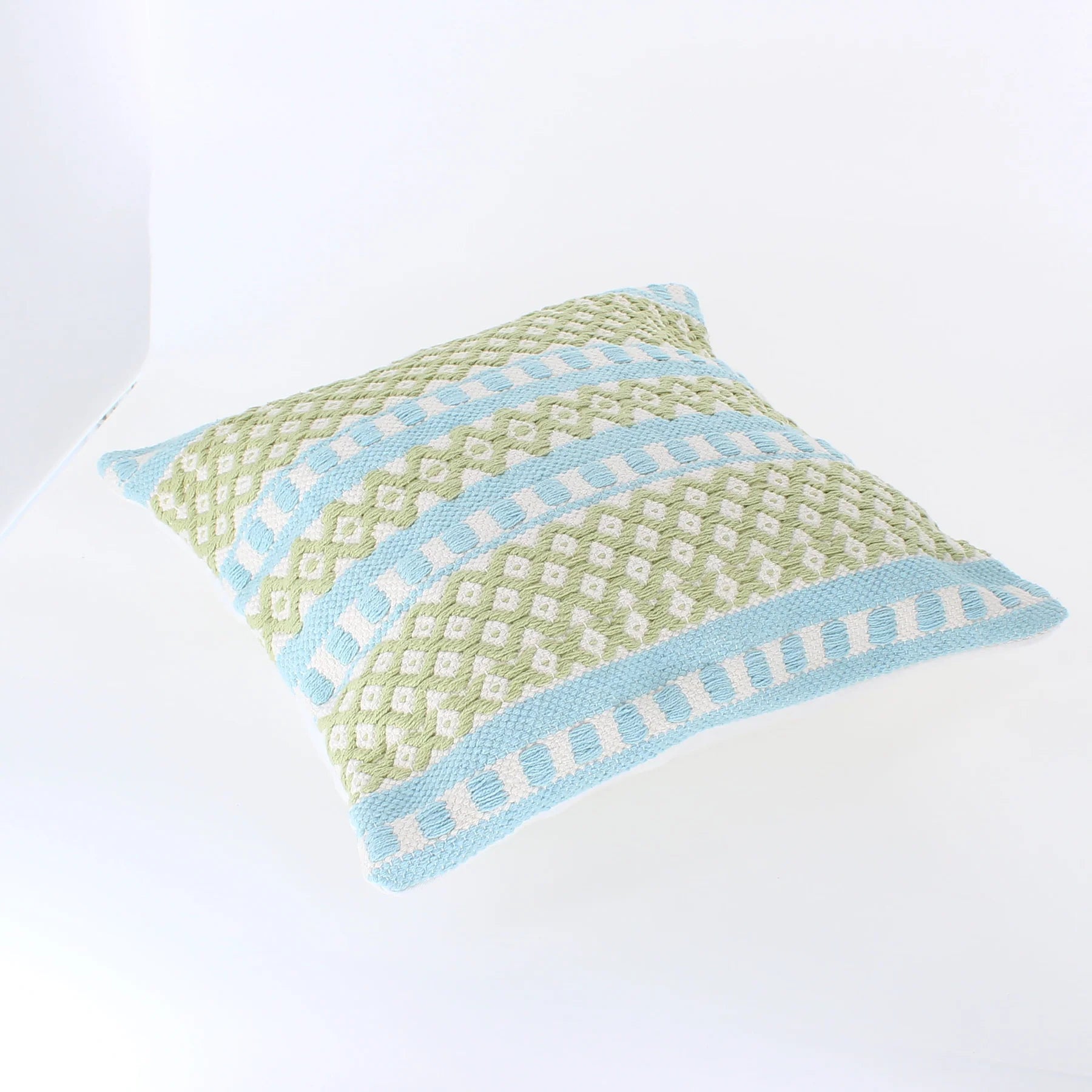 Forever England Aztec Weave "Sky Blue & Pistachio Green" Cushion 45cm