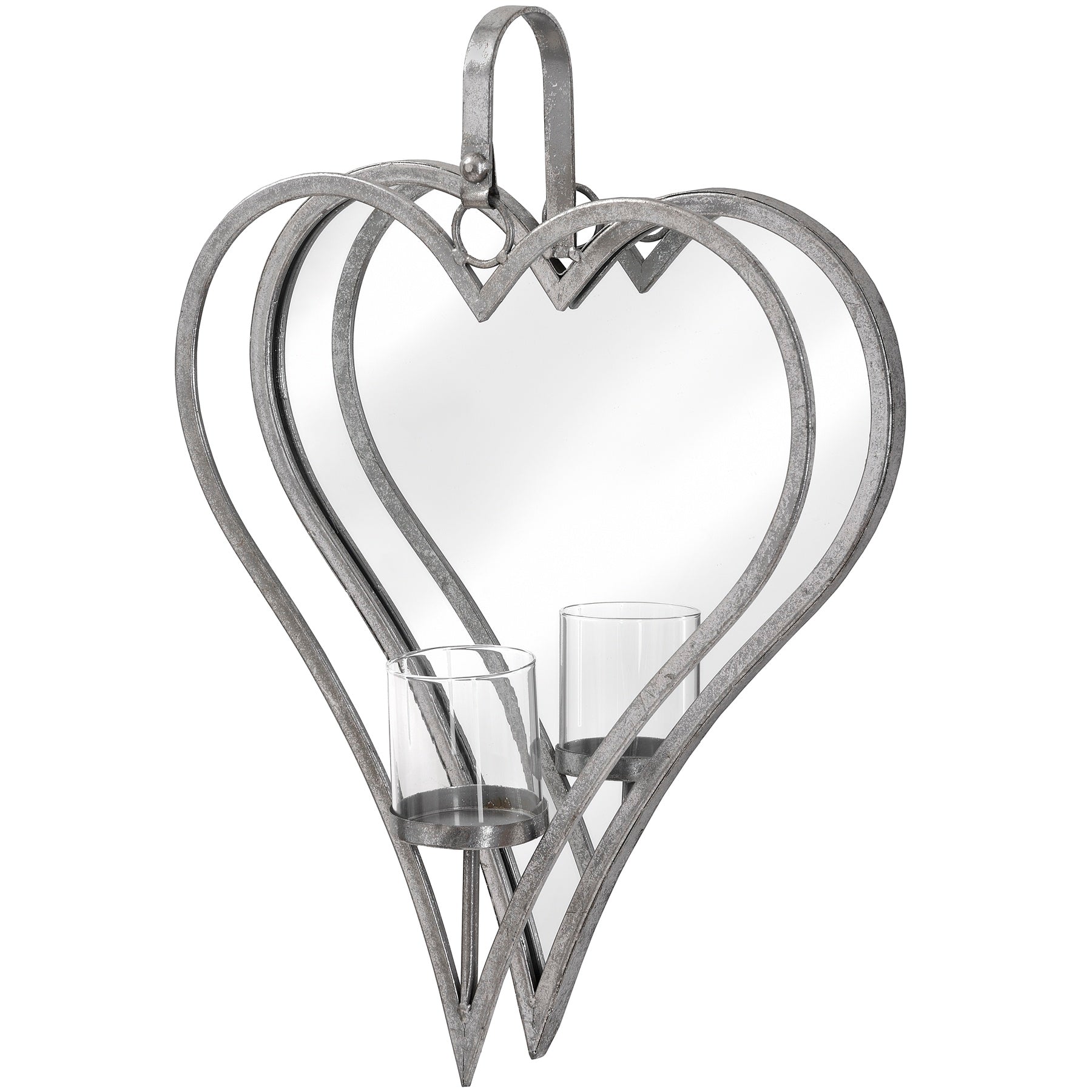 Hill Interiors Antique Silver Mirrored Heart Candle Holder