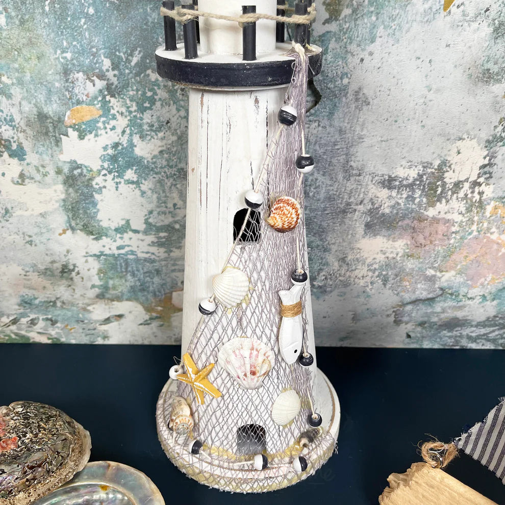 Nautical "White & Navy" Large Rustic Lighthouse