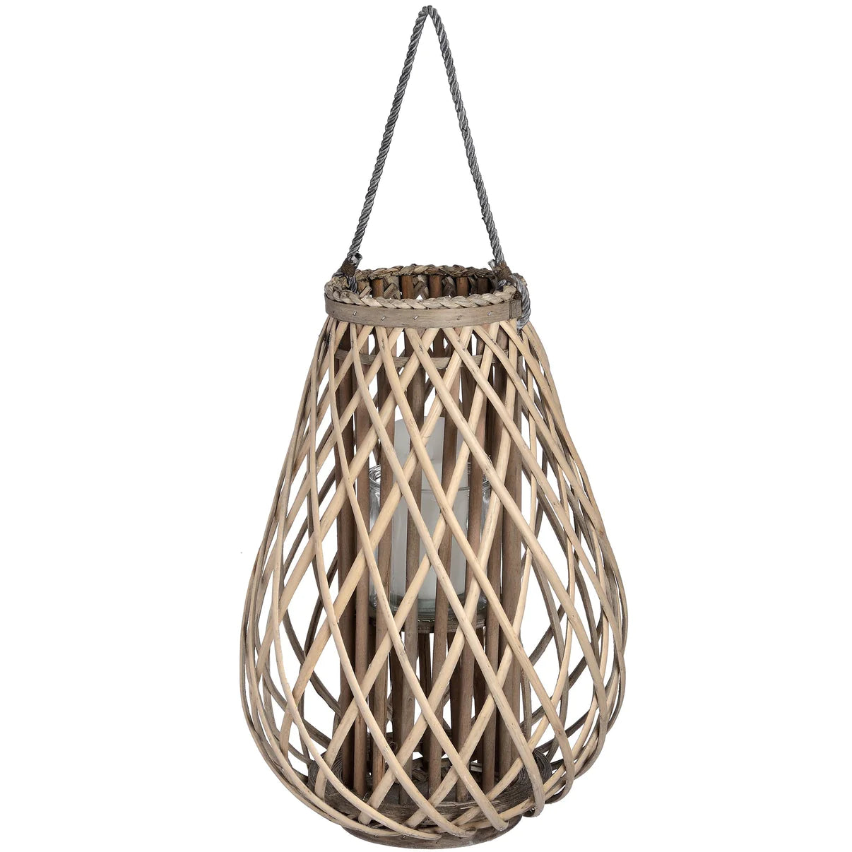 Hill Interiors Medium Wicker Bulbous Floor Standing Lantern