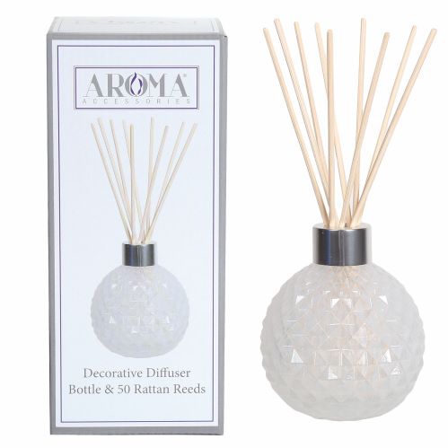 White Frosted Lustre Glass Reed Diffuser Bottle & Rattan Reeds