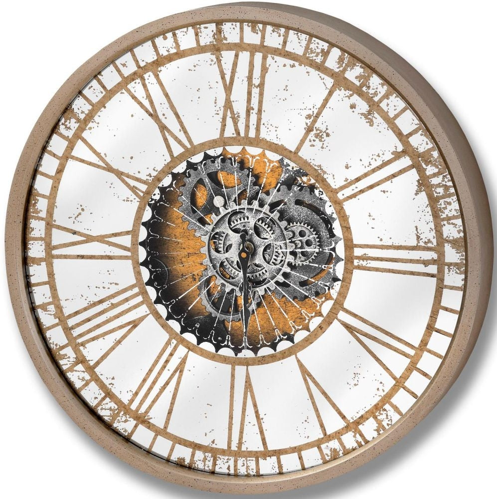 Hill Interiors Mirrored "Moving Mechanism" Circular Clock