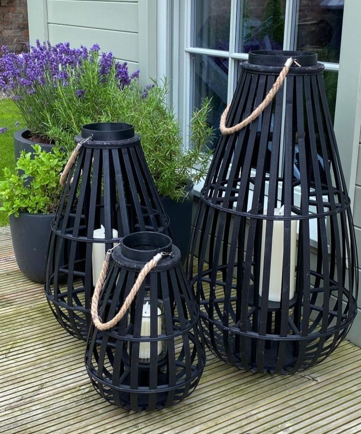 Hill Interiors Black Bulbous Floor Standing Lantern 80cm