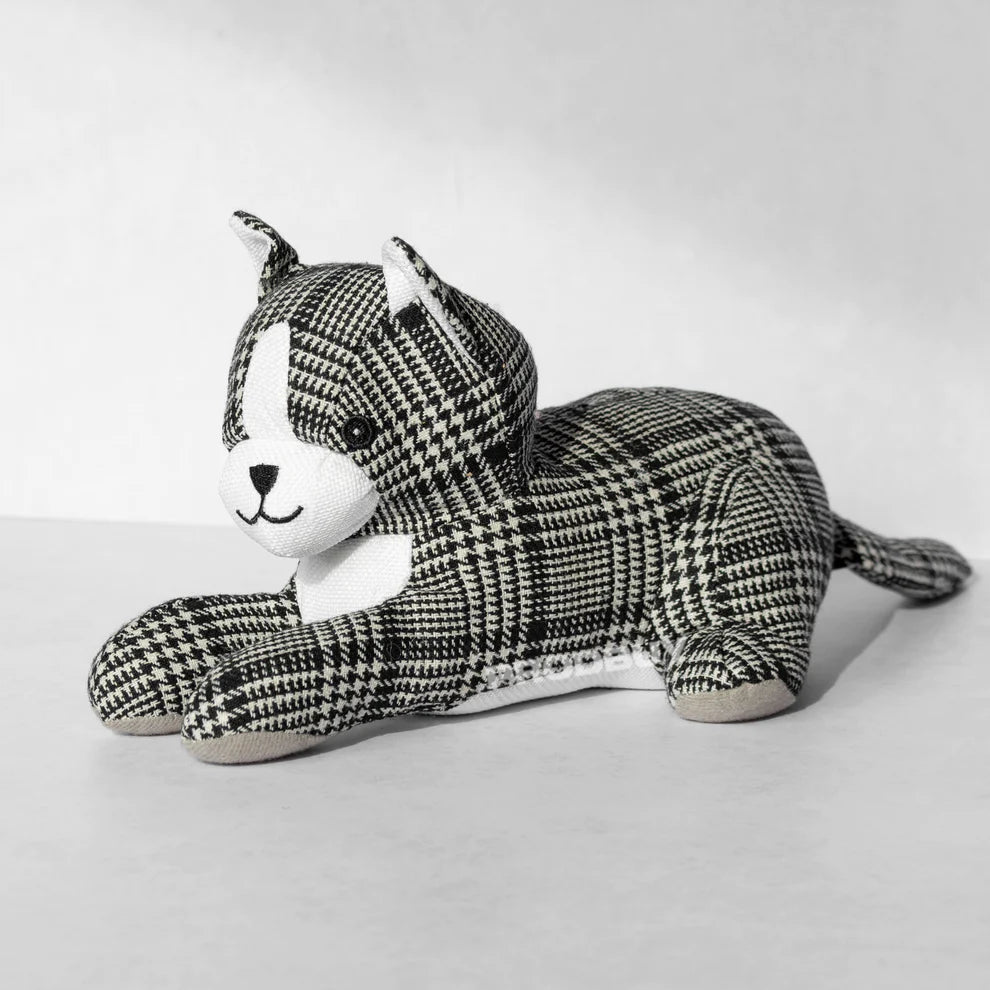 Fabric Black and White Gingham "Laying Cat" Doorstop