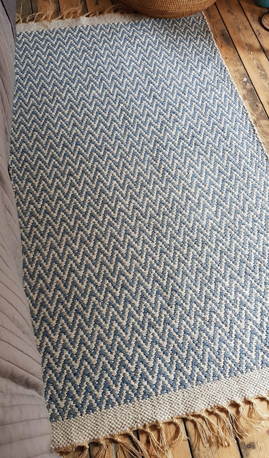 Indra Importer "Denim Blue Zig Zag" Chevron Recycled Cotton Rug